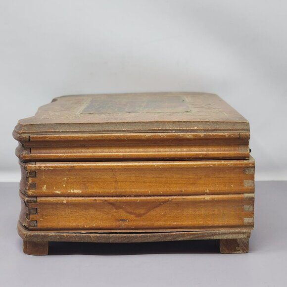 Vintage Wooden Dovetail Jewelry Box With Mirror & Floral Design - Picture 3 of 12